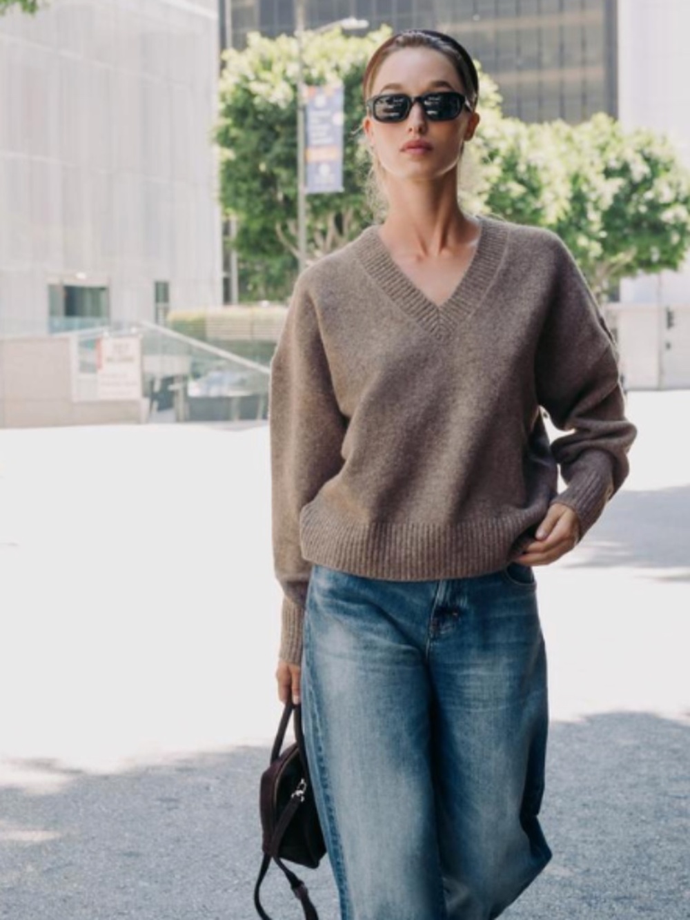 Zara Soft Knit V Neck Sweater. Size S. Color Mink Marl